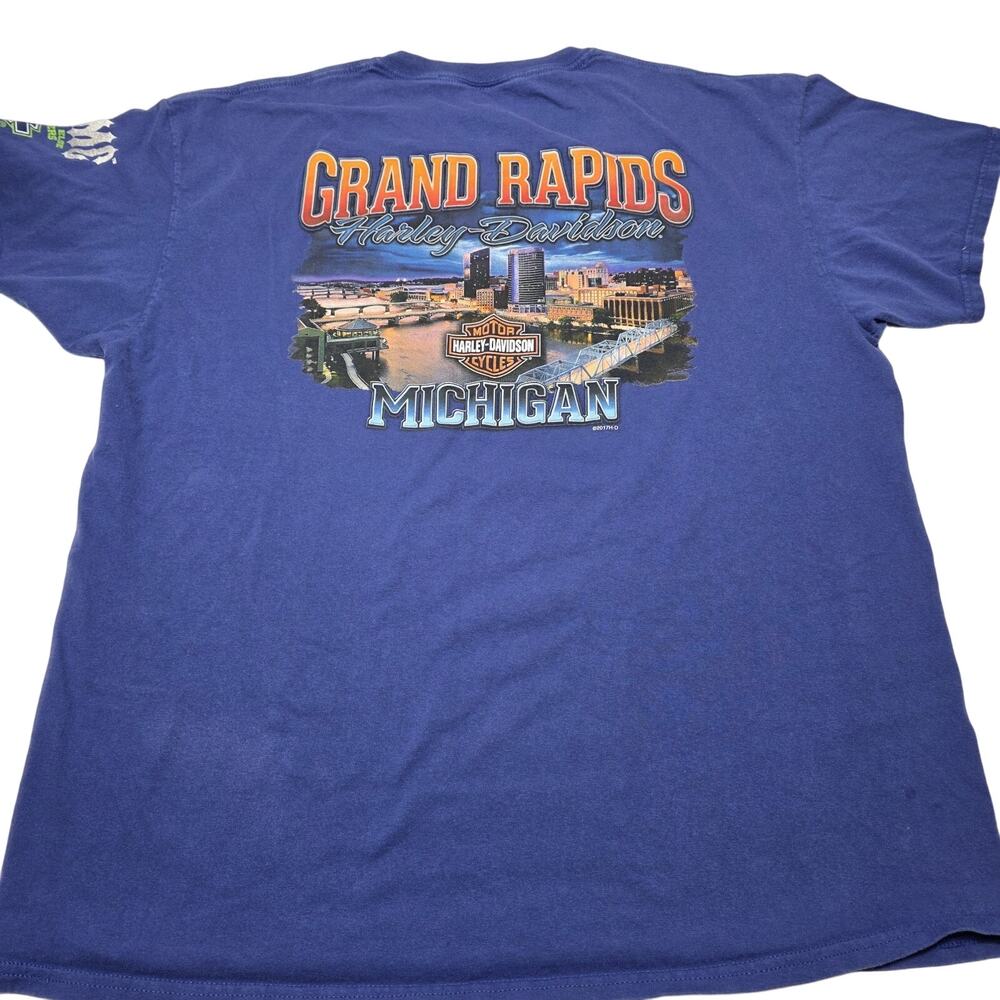 Harley-Davidson Grand Rapids Michigan Blue T-Shirt Men's Size XL Double Sided